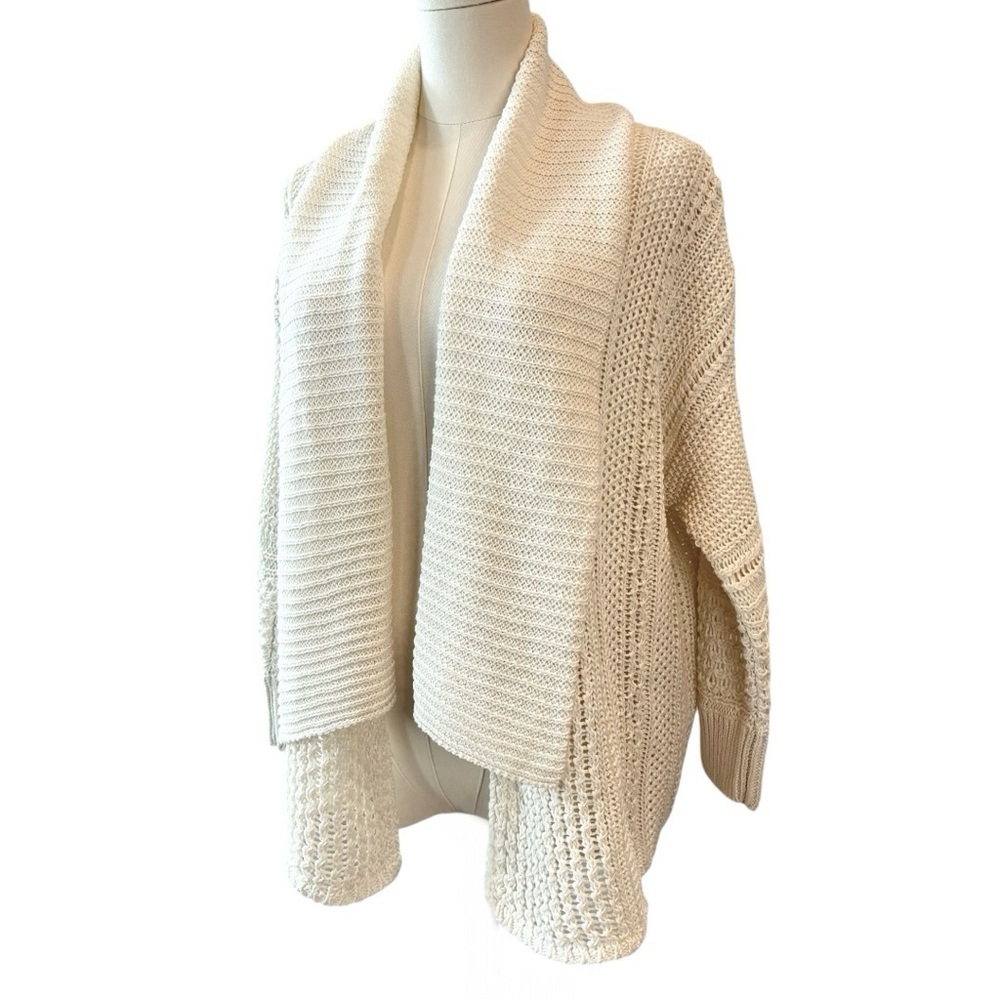 Michael Kors Linen Cotton Open Front Cardigan Sweater Knit Cream Ivory White L - Picture 4 of 13